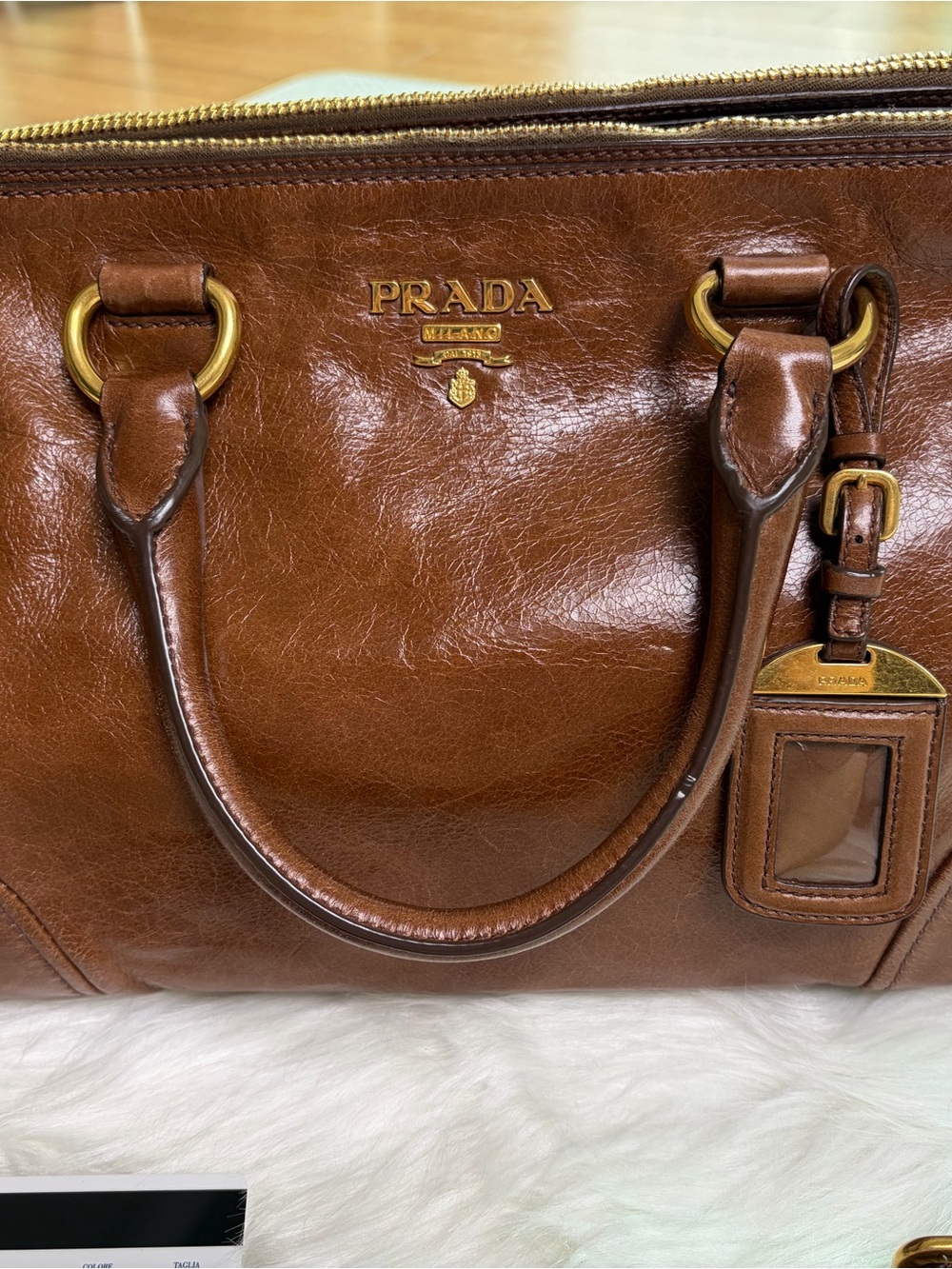 Prada Brown Leather Satchel with Gold Hardware